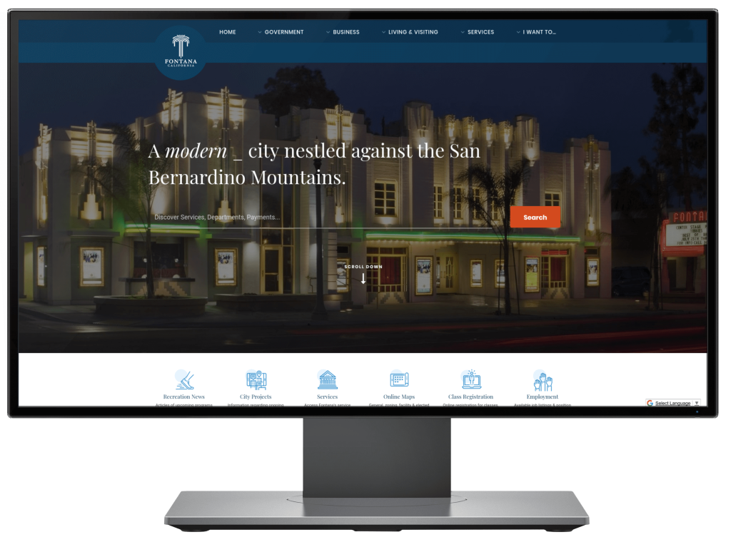 Fontana, California's website displayed on a desktop monitor