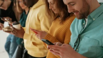 Group looking at cell phones