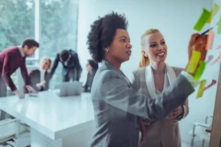 Coworkers having a meeting in the office