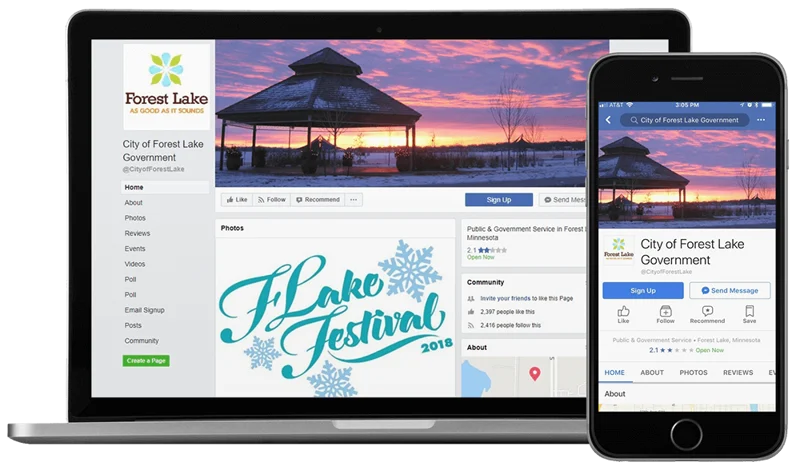 Forest Lake Facebook page displayed on two different devices